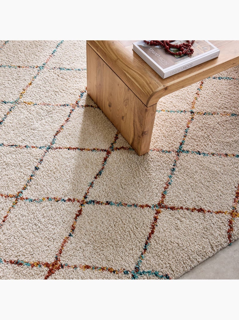 Tapis intérieur shaggy style berbère créme et multicolore Beverly Multicolore - Kiabi