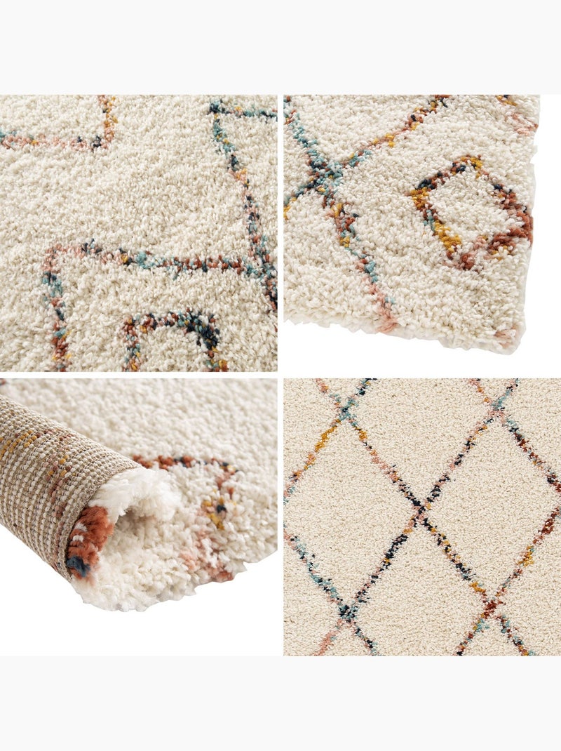 Tapis intérieur shaggy style berbère créme et multicolore Beverly Multicolore - Kiabi