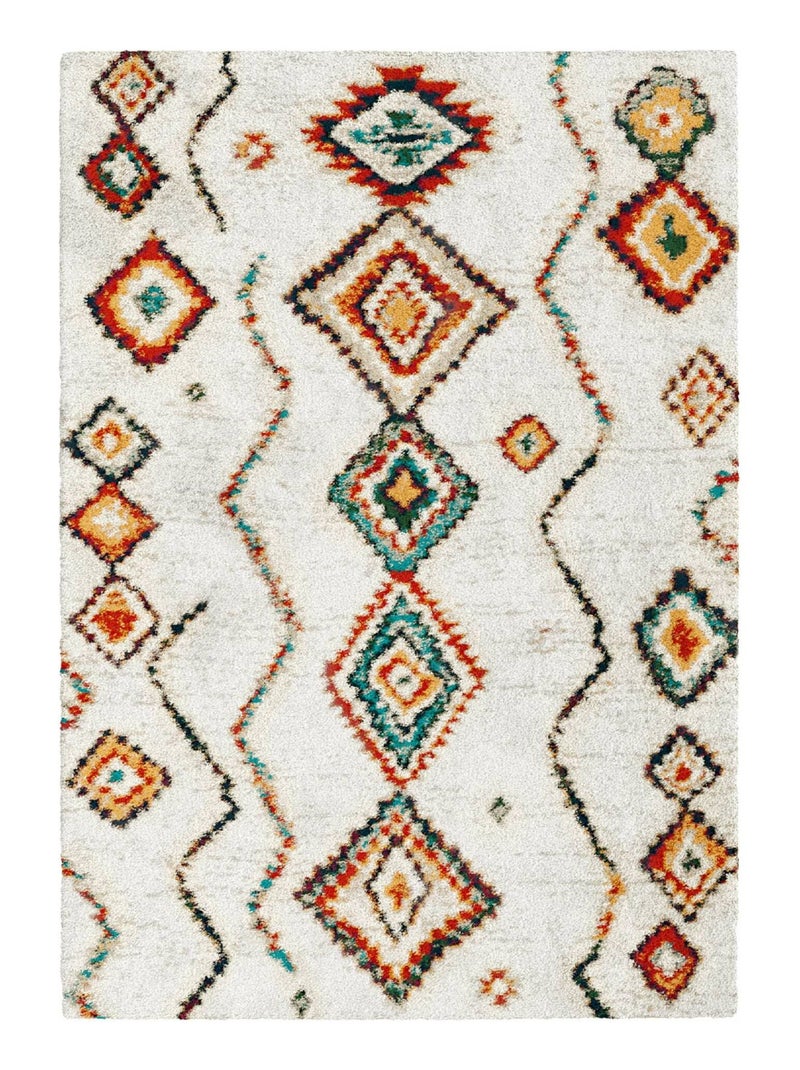 Tapis intérieur shaggy style berbère créme et multicolore Maggie Beige - Kiabi