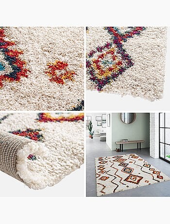 Tapis intérieur shaggy style berbère créme et multicolore Maggie