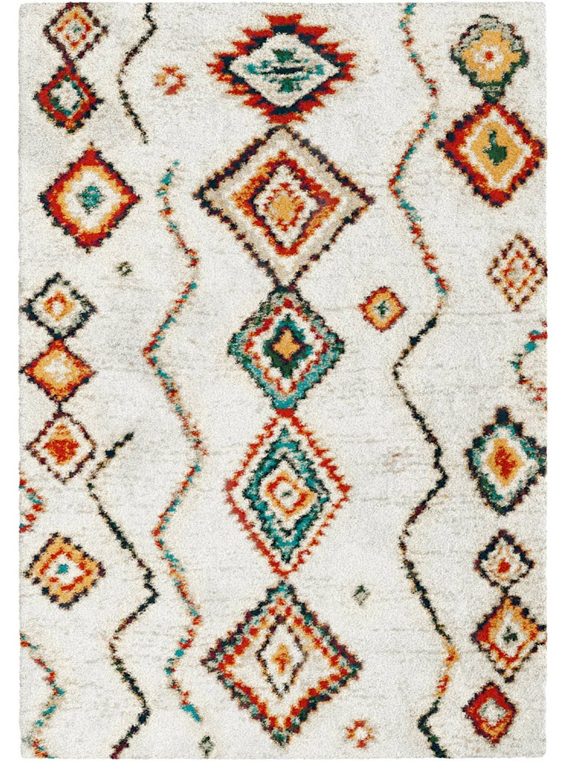 Tapis intérieur shaggy style berbère créme et multicolore Maggie Multicolore - Kiabi
