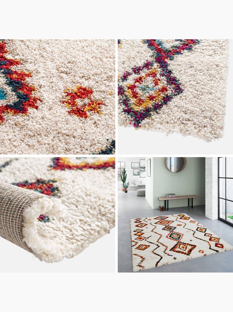 Tapis intérieur shaggy style berbère créme et multicolore Maggie Multicolore - Kiabi