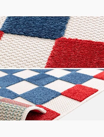 Tapis intérieur/extérieur damier bleu et rouge Octave