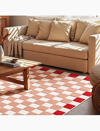 Tapis intérieur/extérieur damier rose et rouge Mona