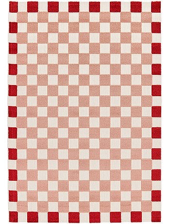 Tapis intérieur/extérieur damier rose et rouge Mona