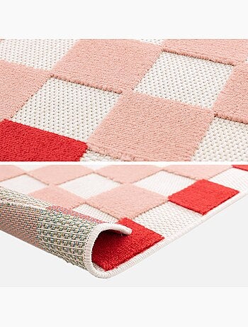 Tapis intérieur/extérieur damier rose et rouge Mona