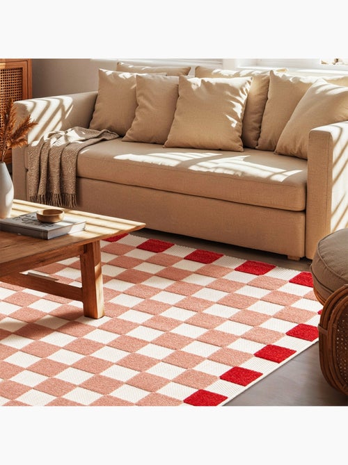 Tapis intérieur/extérieur damier rose et rouge  Mona - Kiabi