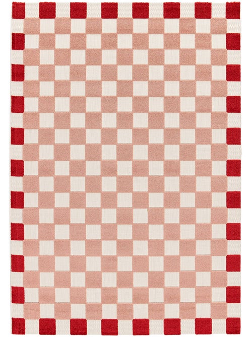 Tapis intérieur/extérieur damier rose et rouge  Mona - Kiabi