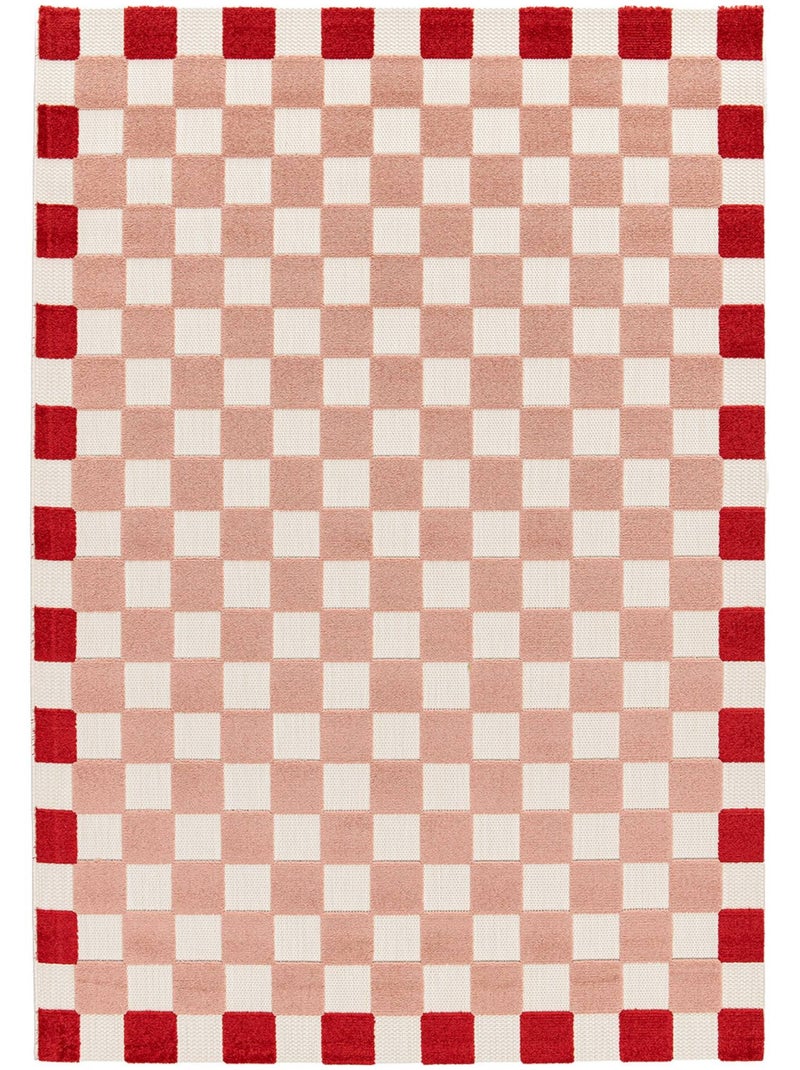 Tapis intérieur/extérieur damier rose et rouge  Mona Rouge - Kiabi