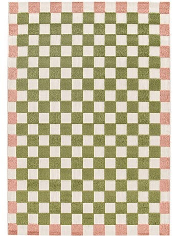 Tapis intérieur/extérieur damier rose et vert Auguste