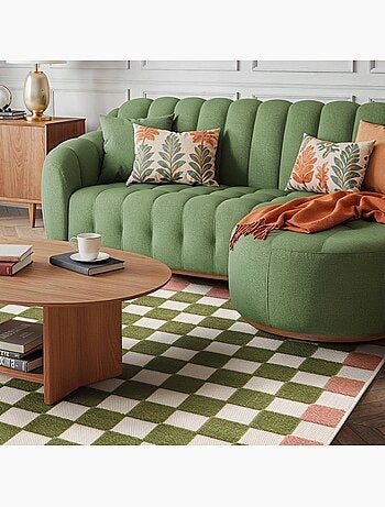 Tapis intérieur/extérieur damier rose et vert Auguste