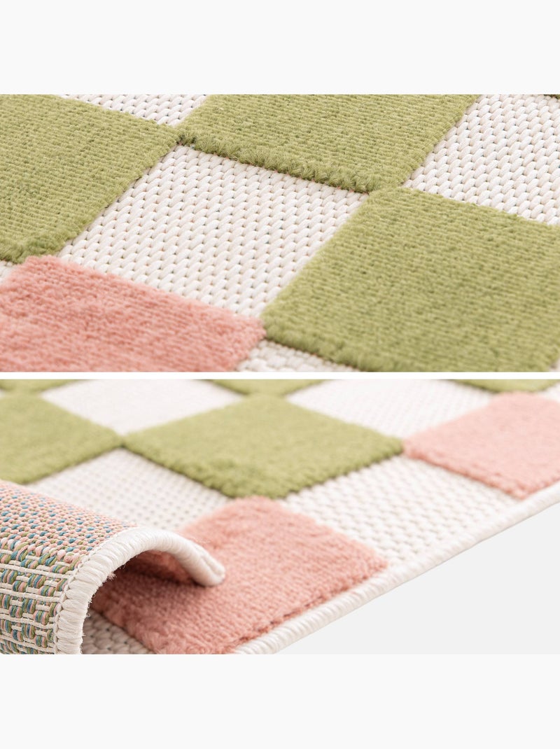 Tapis intérieur/extérieur damier rose et vert Auguste Vert - Kiabi