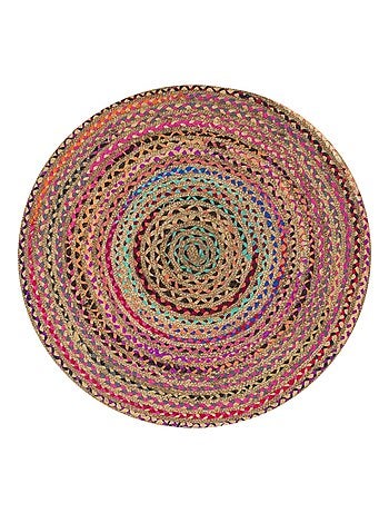 Tapis jute et tissu recyclé MULTICO Ø90