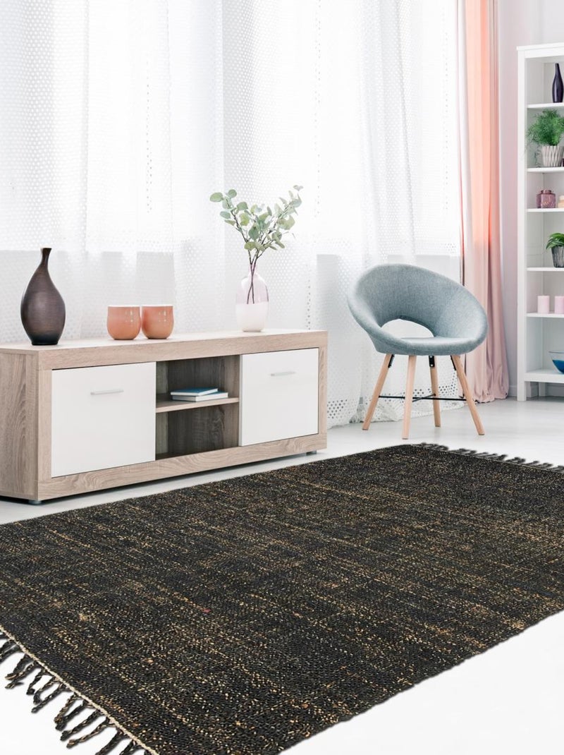 Tapis jute fait main motif faux uni NEOJUTE Noir - Kiabi