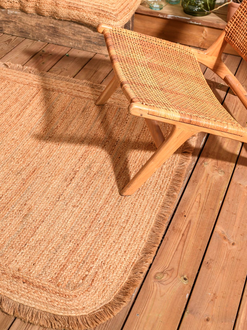 Tapis jute frangé bords arrondis UMA Beige - Kiabi