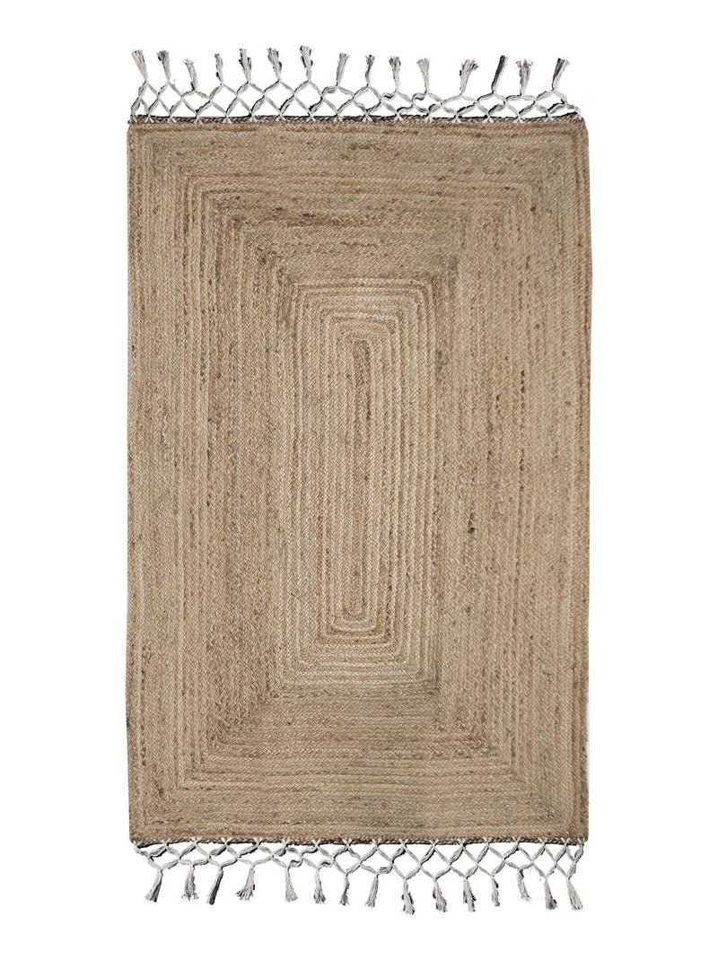 Tapis jute naturel à frange macramé 'Deko&co' Beige/Blanc - Kiabi