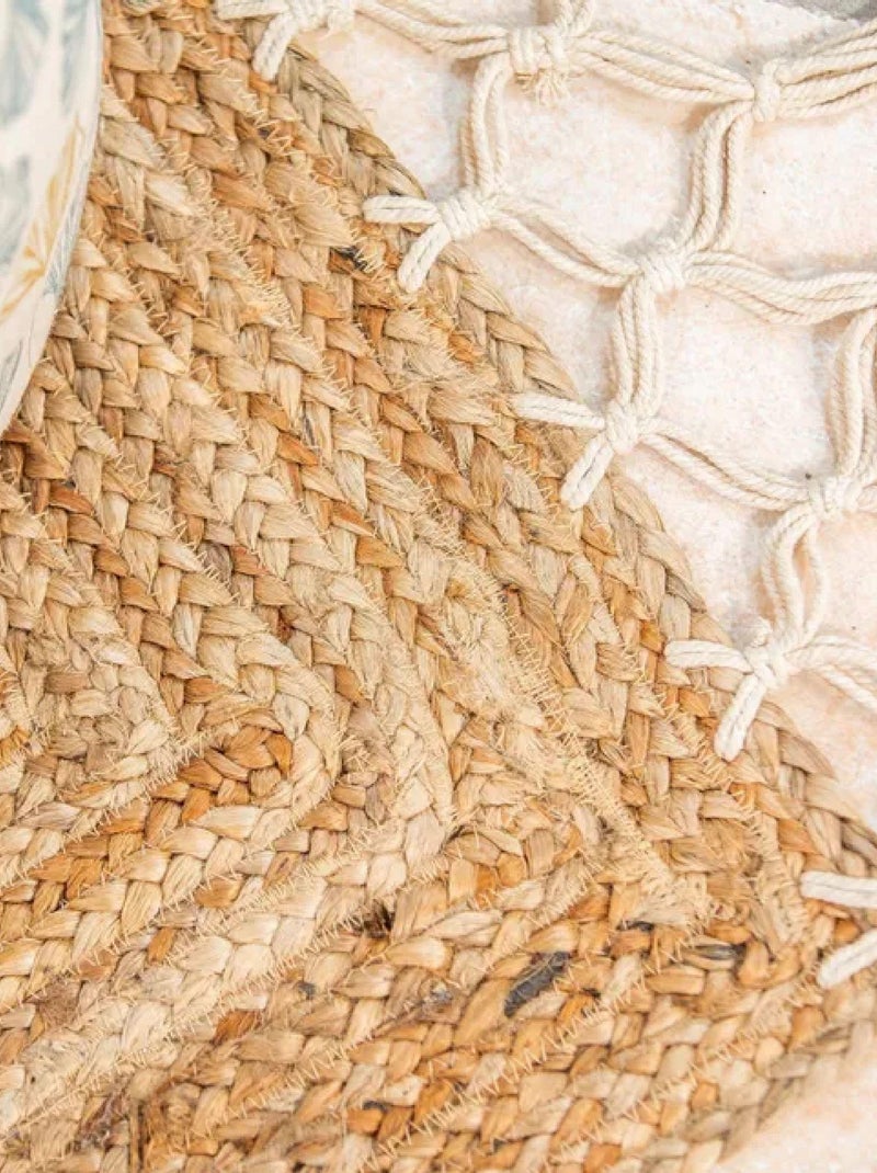 Tapis jute naturel à frange macramé 'Deko&co' Beige/Blanc - Kiabi