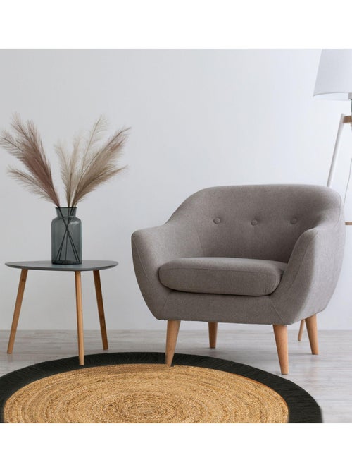 Tapis jute naturel frange coloré 'Deko&co' - Kiabi