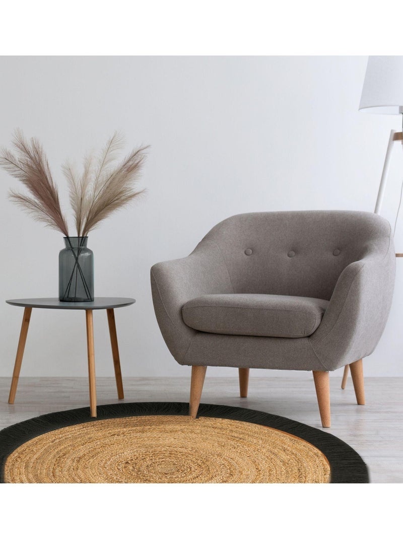 Tapis jute naturel frange coloré 'Deko&co' Beige/Noir - Kiabi