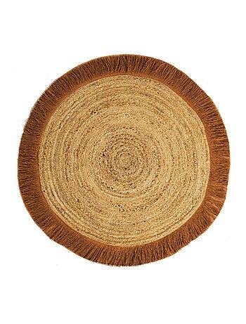 Tapis jute naturel frange coloré 'Deko&co'