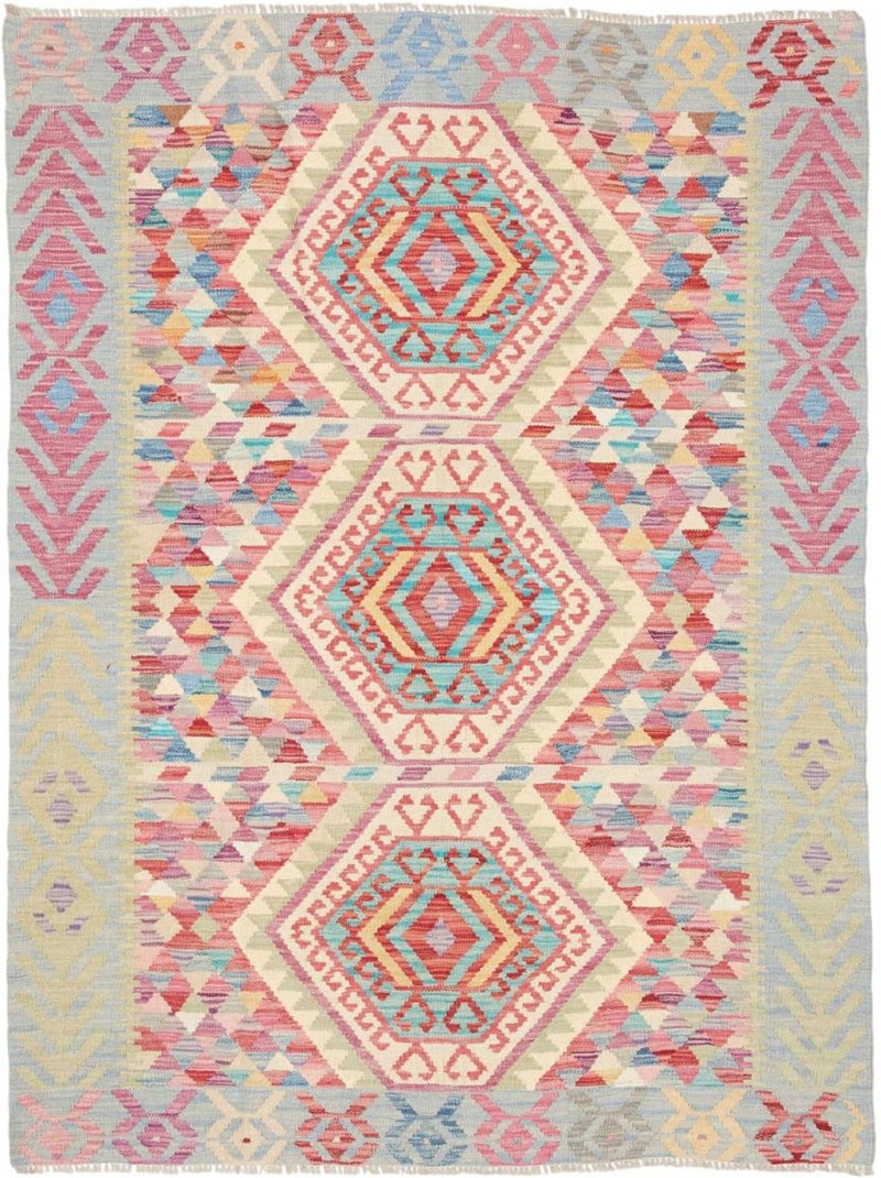 Tapis kilim au motif ethnique, tissé à plat en laine naturelle Multicolore - Kiabi