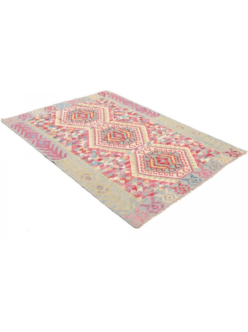 Tapis kilim au motif ethnique, tissé à plat en laine naturelle Multicolore - Kiabi