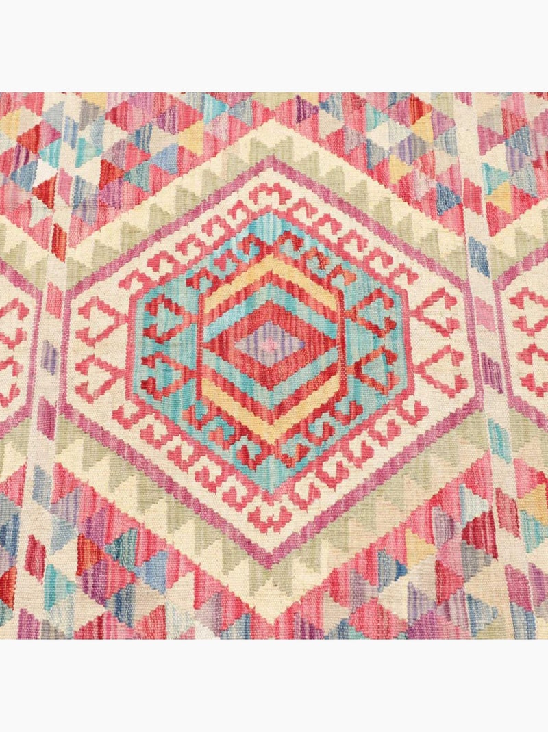Tapis kilim au motif ethnique, tissé à plat en laine naturelle Multicolore - Kiabi