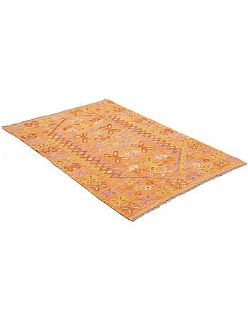 Tapis kilim au motif ethnique, tissé à plat en laine naturelle