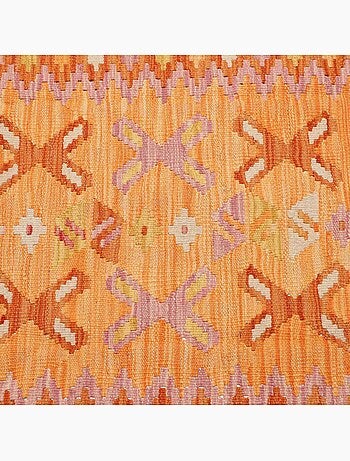 Tapis kilim au motif ethnique, tissé à plat en laine naturelle