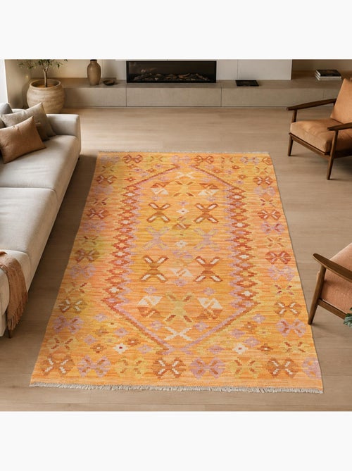 Tapis kilim au motif ethnique, tissé à plat en laine naturelle - Kiabi Tapis kilim au motif ethnique, tissé à plat en laine naturelle - Kiabi