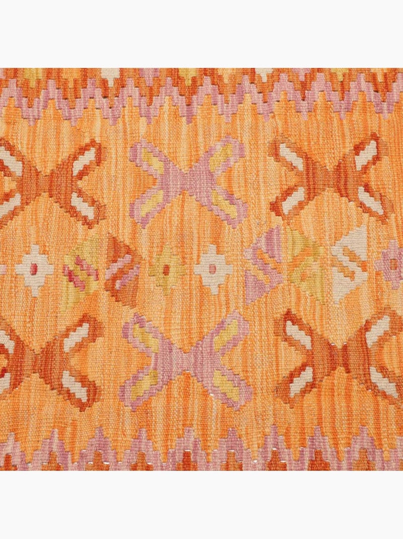 Tapis kilim au motif ethnique, tissé à plat en laine naturelle Orange - Kiabi