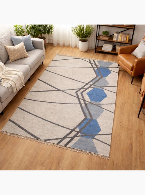 Tapis kilim BLANBLEU, fait à la main en laine motif géométrique - Kiabi