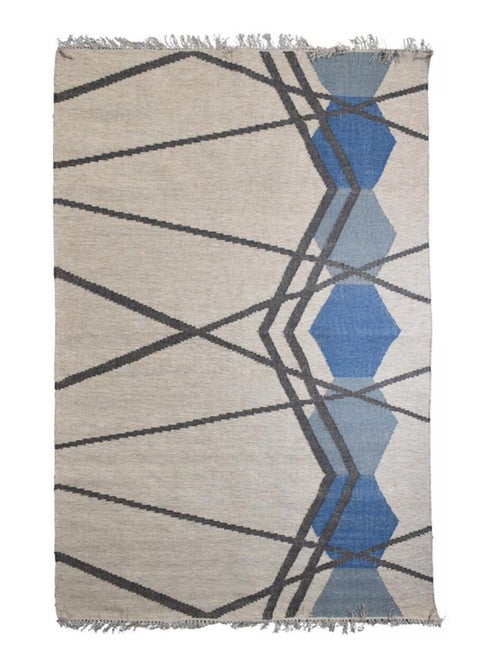 Tapis kilim BLANBLEU, fait à la main en laine motif géométrique - Kiabi