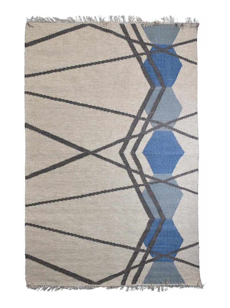 Tapis kilim BLANBLEU, fait à la main en laine motif géométrique Bleu - Kiabi