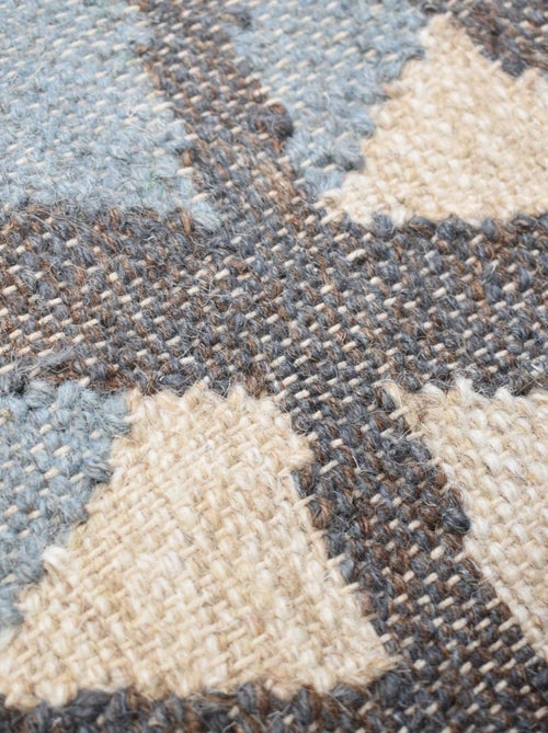 Tapis kilim BLANBLEU, fait à la main en laine motif géométrique - Kiabi