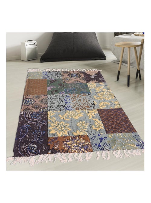 Tapis kilim fait à la main en coton BLUE FLOREA - Kiabi