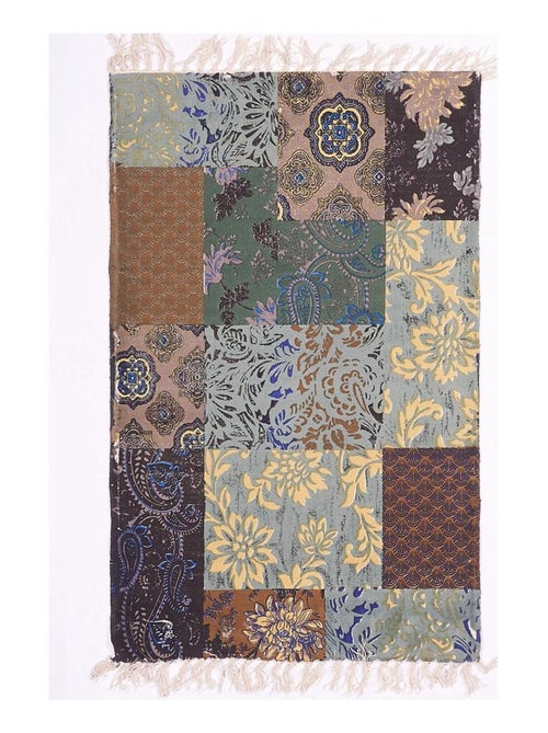 Tapis kilim fait à la main en coton BLUE FLOREA - Kiabi