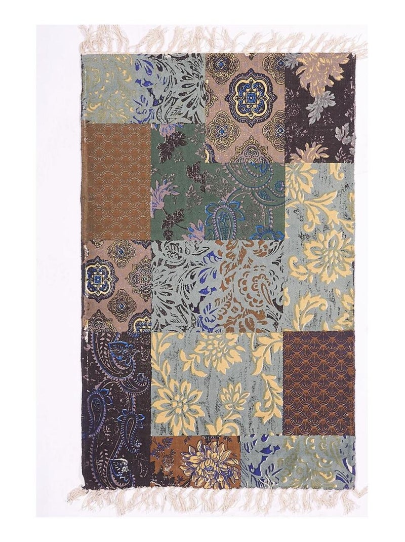 Tapis kilim fait à la main en coton BLUE FLOREA Bleu - Kiabi