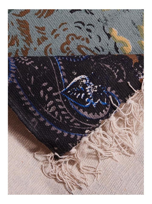 Tapis kilim fait à la main en coton BLUE FLOREA - Kiabi