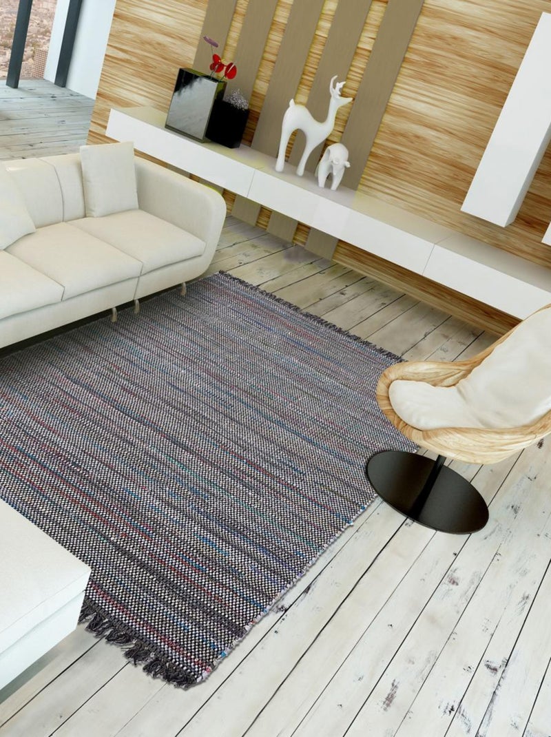 Tapis kilim fait à la main en coton motif faux uni Bleu - Kiabi