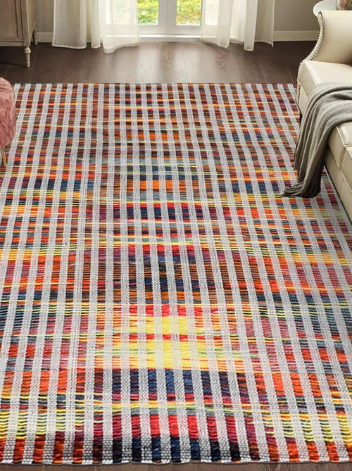 Tapis kilim fait à la main en laine motif géométrique - Kiabi