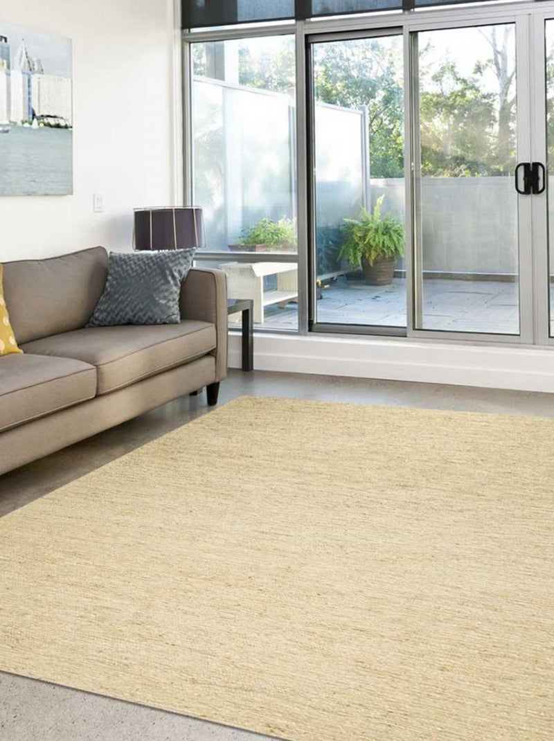 Tapis kilim fait main en chanvre motif uni LOOK 601 Beige - Kiabi
