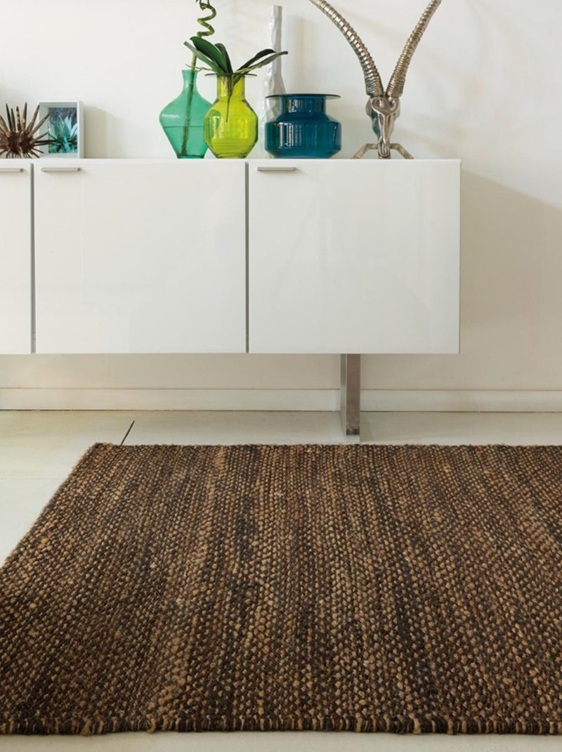 Tapis kilim fait main en chanvre motif uni LOOK 607 Marron - Kiabi