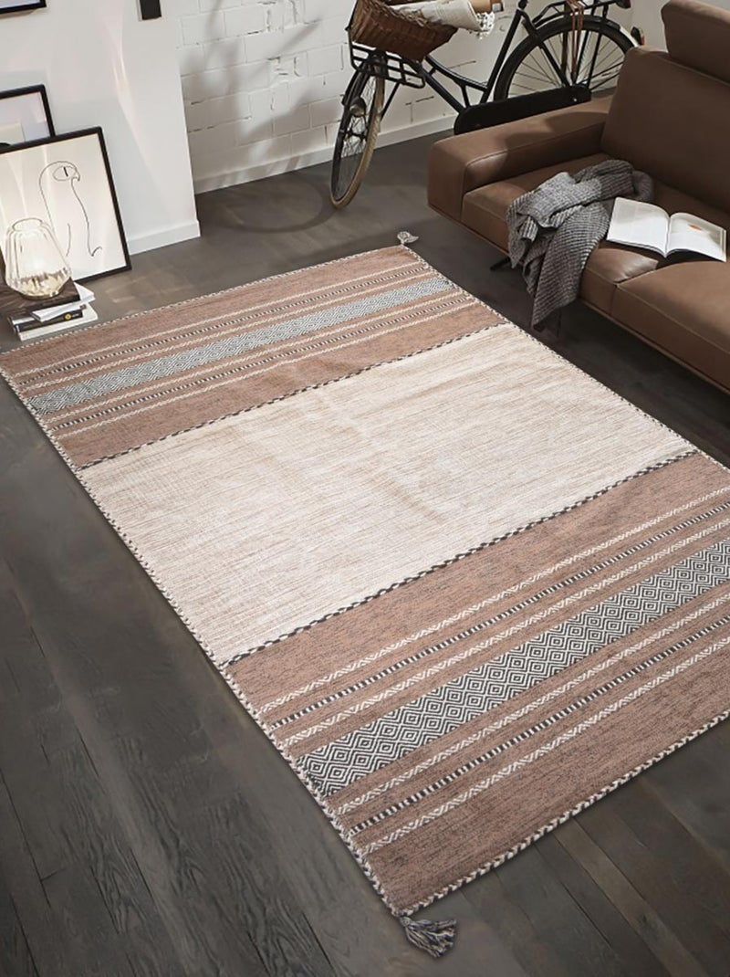 Tapis kilim fait main en coton motif ethnique LYN15 TIVE Beige - Kiabi