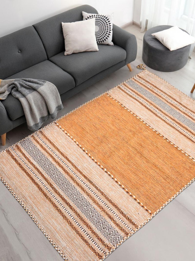 Tapis kilim fait main en coton motif ethnique LYN15 TIVE Marron - Kiabi