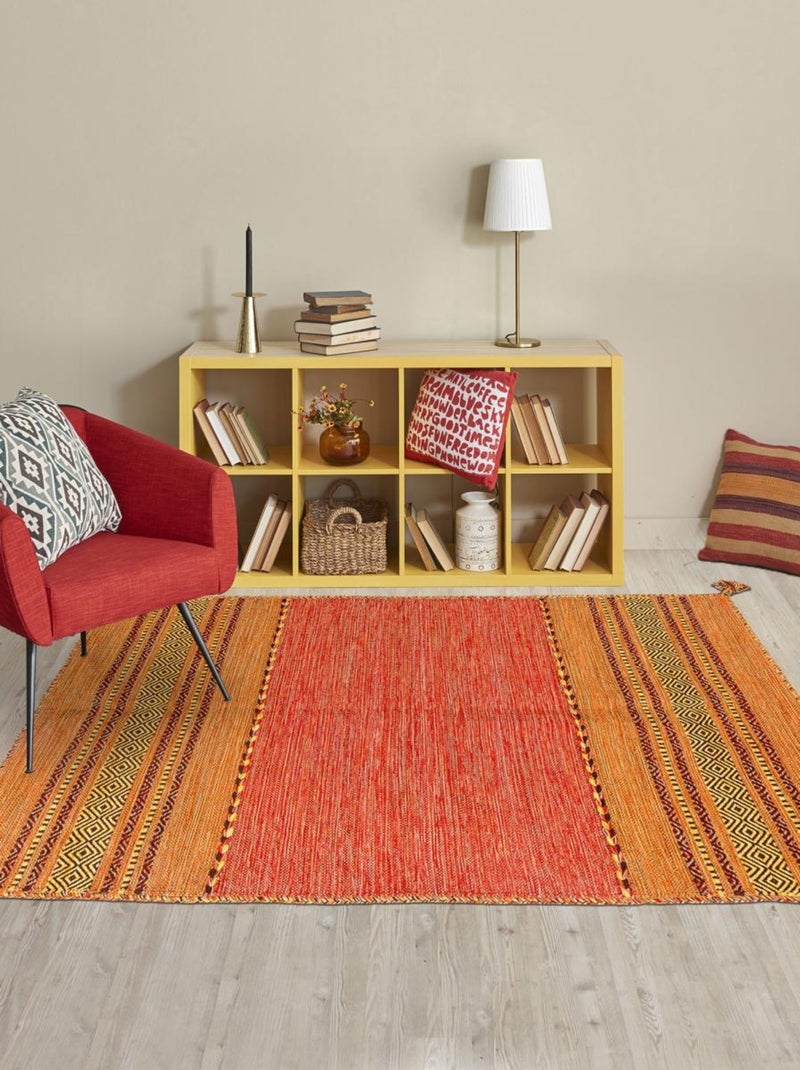 Tapis kilim fait main en coton motif ethnique LYN15 TIVE Orange - Kiabi