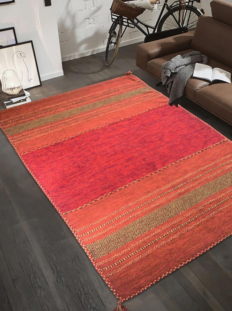 Tapis kilim fait main en coton motif ethnique LYN15 TIVE Rouge - Kiabi