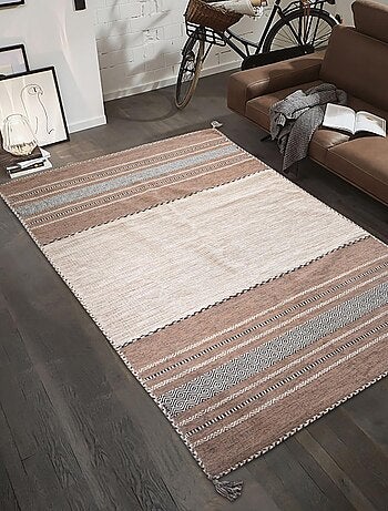Tapis kilim fait main en coton motif ethnique LYN46 TIVE