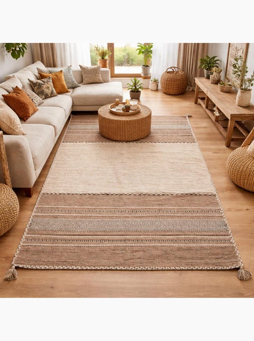 Tapis kilim fait main en coton motif ethnique LYN46 TIVE - Kiabi