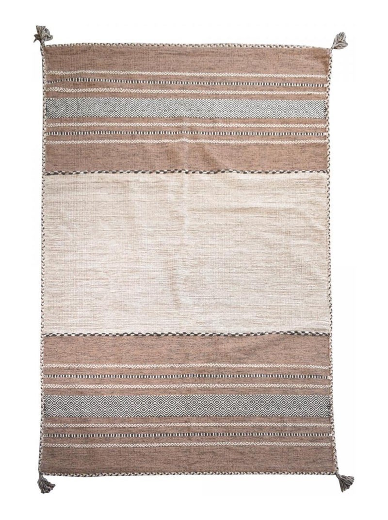 Tapis kilim fait main en coton motif ethnique LYN46 TIVE Beige - Kiabi